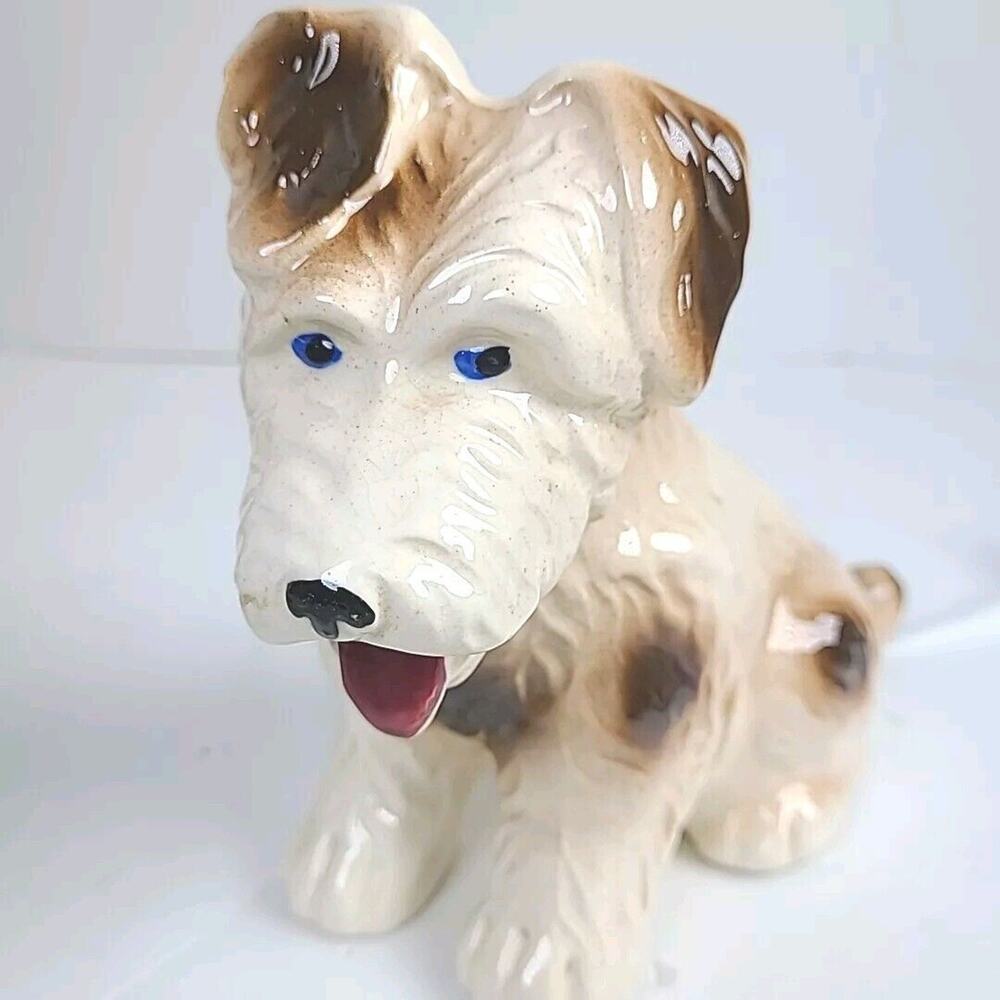 Vintage Blue Eye Jack Russell Terrier Porcelain Ceramic Dog Puppy Japan Figurine